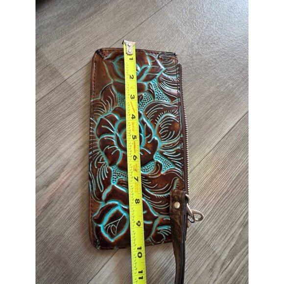 Patricia Nash Navelli Leather Tote Wristlet Set Brown & Turquoise Tooled Leather - Picture 16 of 16